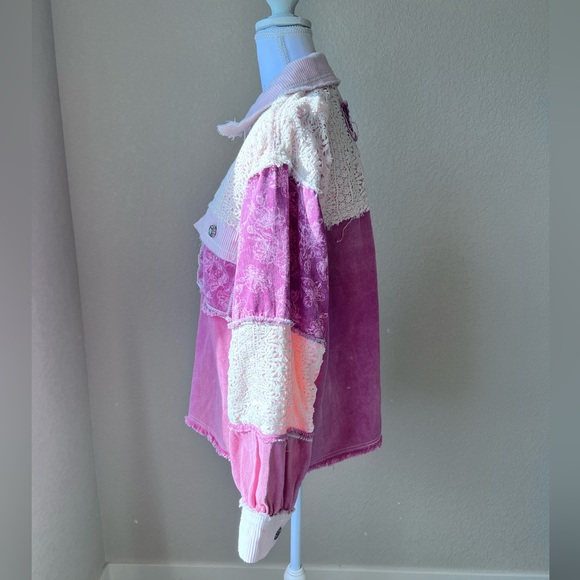 POL Lace Corduroy Floral Frayed Denim Jacket Sz Small (oversized) NWOT - Picture 6 of 16